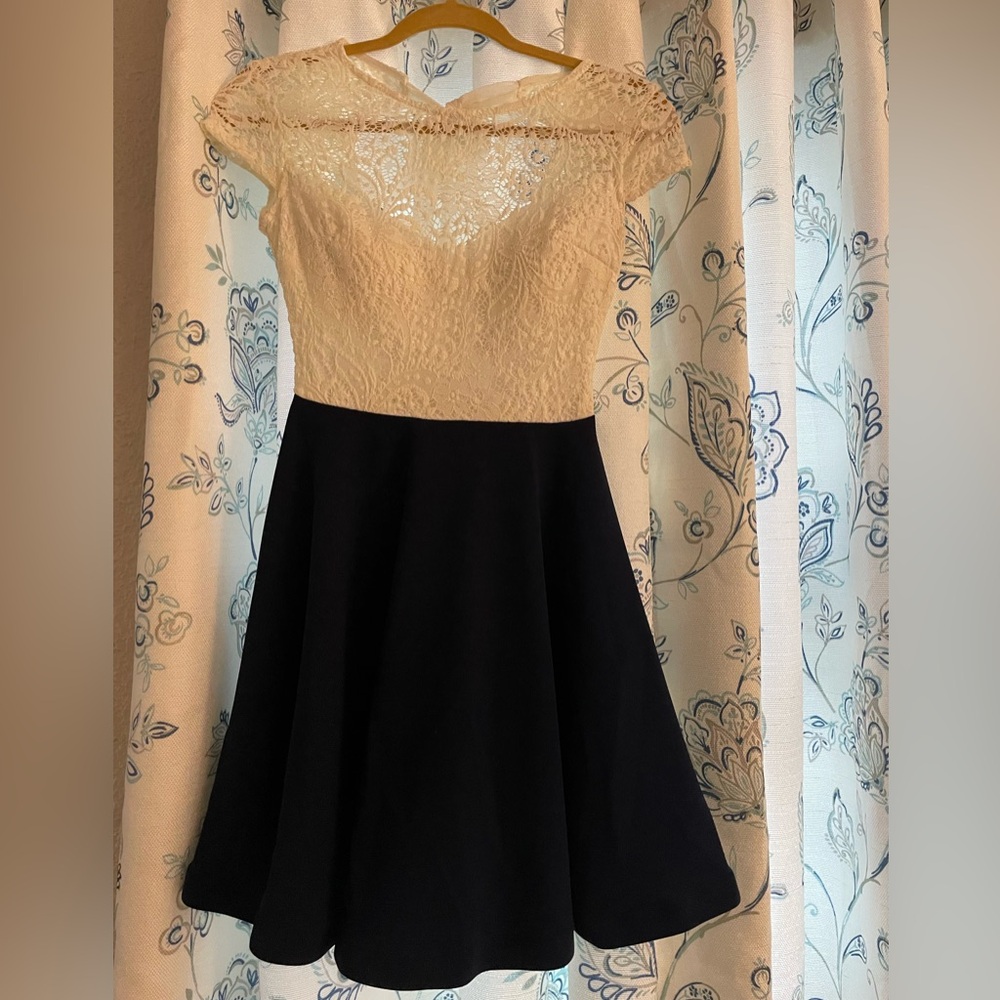 Navy blue and white lace dress